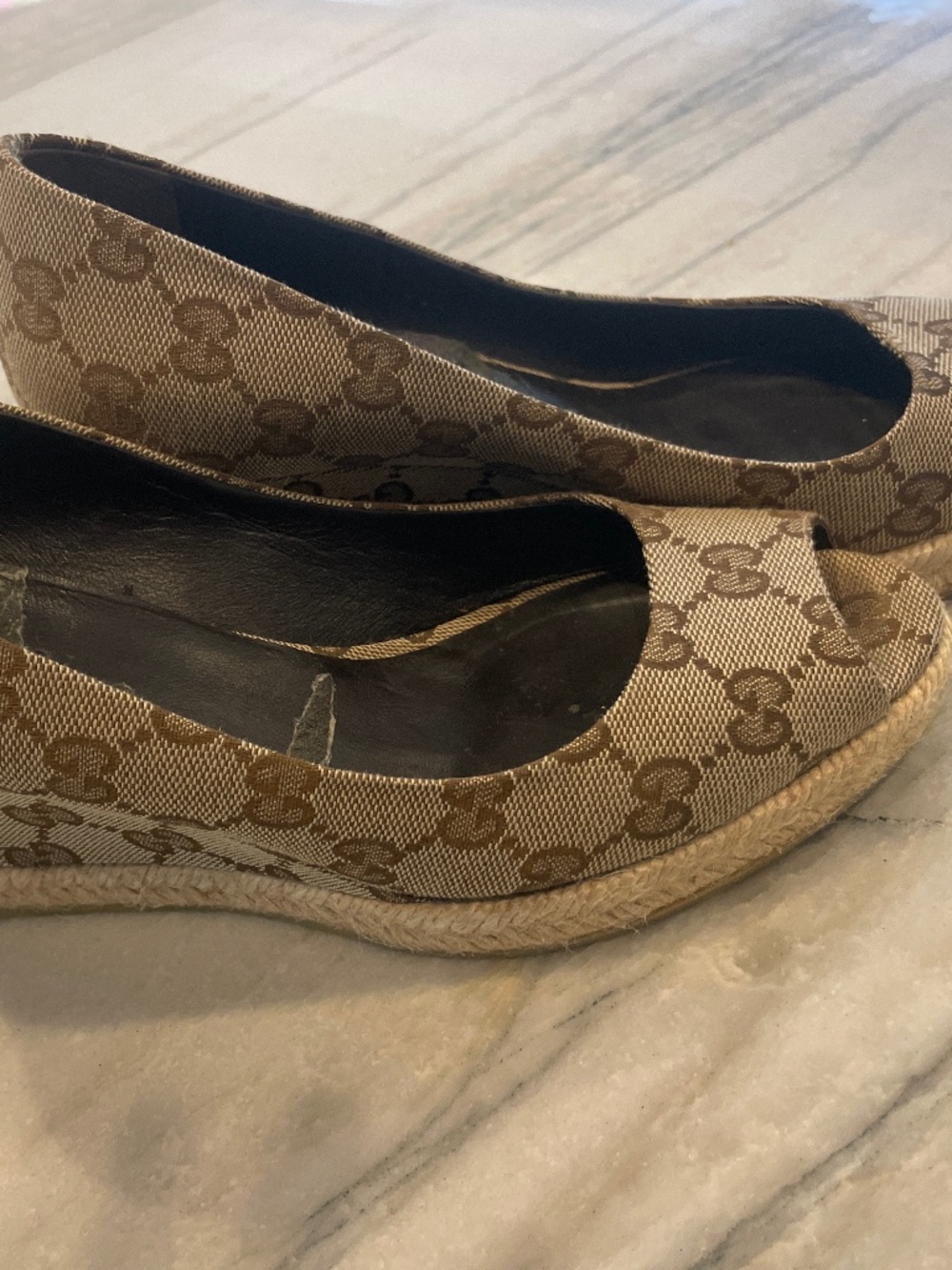 Gucci GG Brown Monogram Canvas Espadrille Wedge